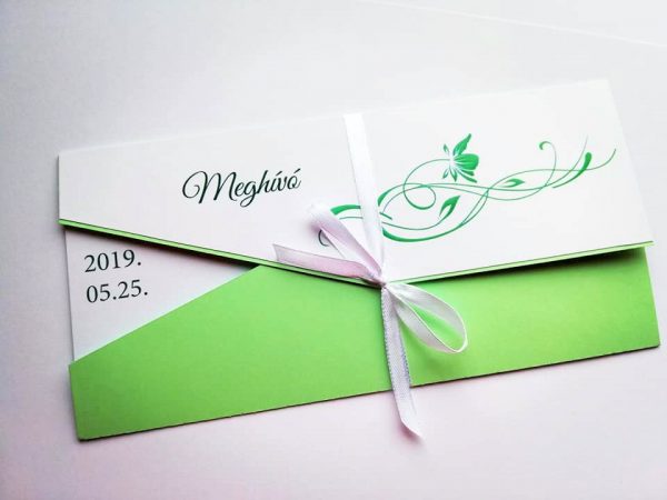 üde zöld tavaszi esküvői meghívó