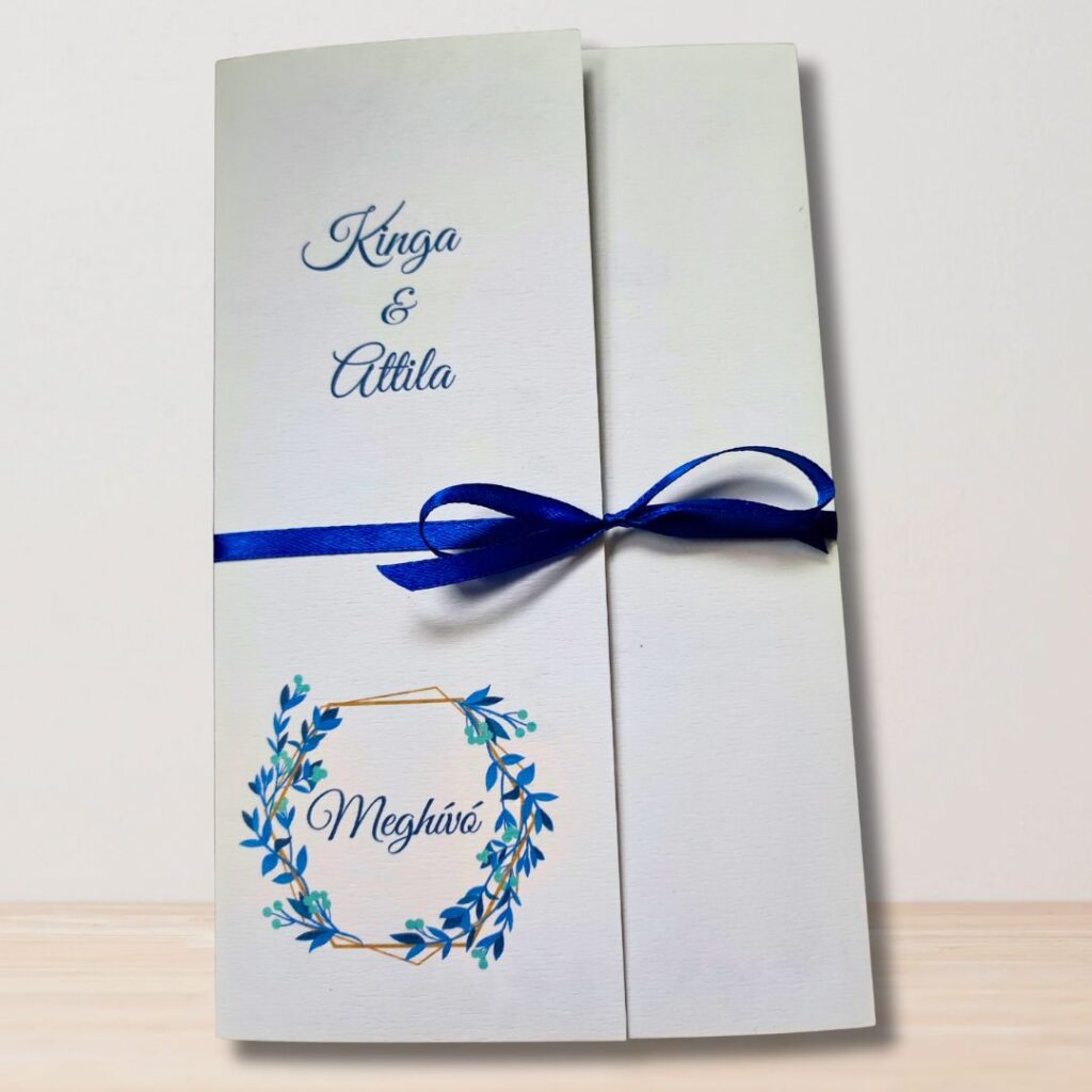 Kék kinyitható esküvői meghívó