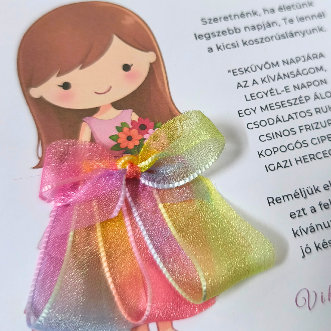 Koszorúslányfelkérő- Egyedi, 3D ruhás koszorúslányfelkérő kártya