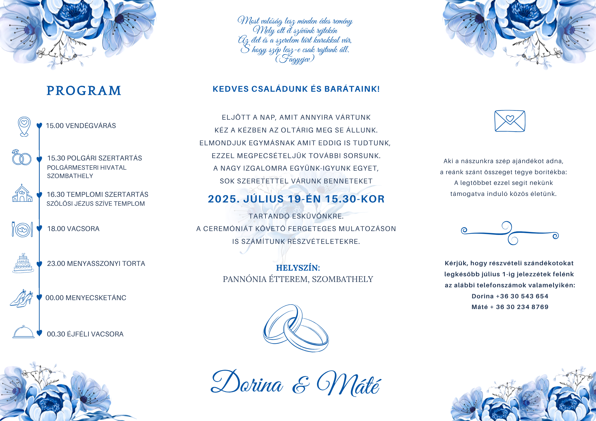 Royal Blue – kinyitható esküvői meghívó Canva sablon