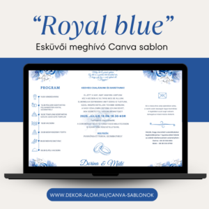 "Royal Blue" esküvői meghívó canva sablon