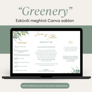 "Greenery" esküvői meghívó Canva sablon